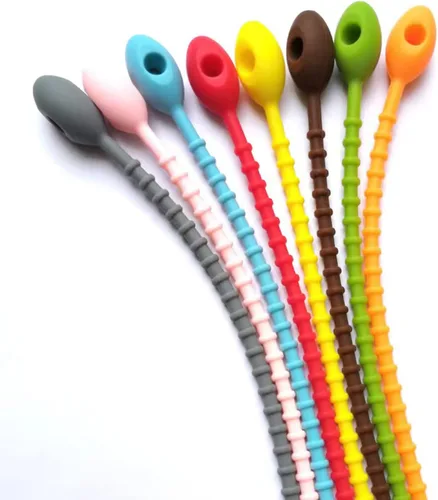 Vista 2 de Bridas de silicona reutilizables coloridas, bridas de cables duraderas, cordones de silicona multiusos (16 unidades)