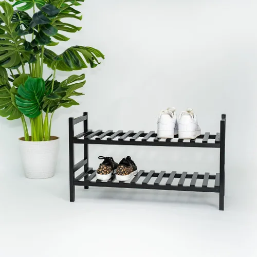 Vista 5 de PJ Wood Organizador apilable de madera para almacenamiento de armarios, estantes de entrada, armario escalonado para zapatos, capacidad de 6 pares