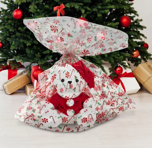 Vista 4 de Gift Boutique Bolsas de plástico de celofán de Navidad con lazos giratorios, paquete de 24 bolsas de celofán para galletas de Navidad, bolsas