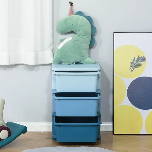 Vista 10 de Qaba - Unidad de almacenamiento para niños con 3 cajones, apilables, de 3 niveles, para dormitorio, guardería, sala de juegos, sala de estar, niños