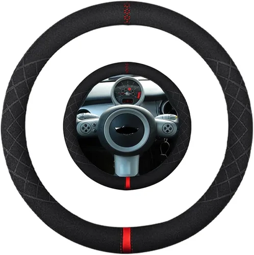 Vista 42 de Funda de volante de gamuza de 14 pulgadas, compatible con Tesla Model 3 Model Y, funda de volante deportiva de cuero gamuza antideslizante