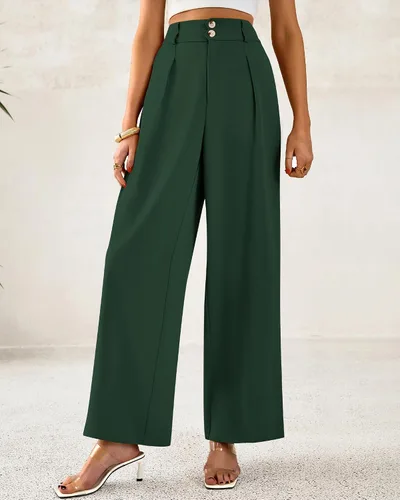 Vista 7 de BTFBM Pantalones de vestir de pierna ancha para mujer, trajes casuales de Verde oscuro