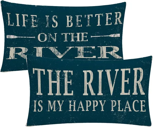 Vista 7 de Life is Better on The River - Juego de 2 fundas de almohada decorativas con temática de río negro, 12 x 20 pulgadas, para sofá