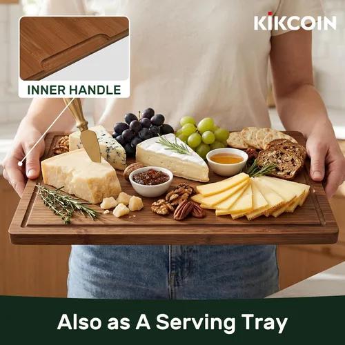 Vista 7 de Kikcoin Tablas de cortar de bambú carbonizado profundo de 17 x 11 pulgadas para cocina, tablas de cortar de madera saludable para cocina, embutidos