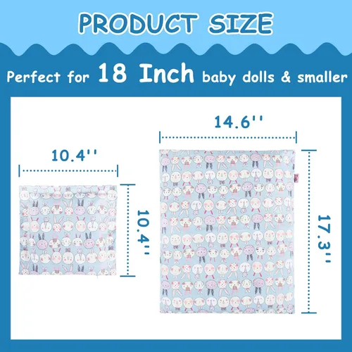 Vista 5 de Juego de 2 piezas de ropa de cama para muñecas de 18 pulgadas, accesorios de ropa de cama con estampado reversible con edredón y almohada, se adapta