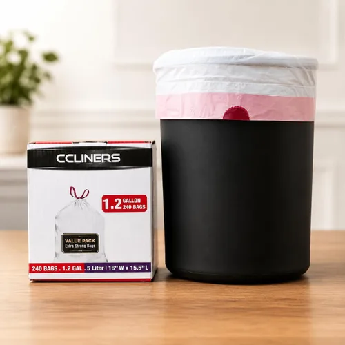 Vista 9 de Bolsas de basura pequeñas con cordón blanco de 1.2 galones (240 bolsas), código A, 4.5 litros, bolsas de basura para baño, bolsas de basura de 1
