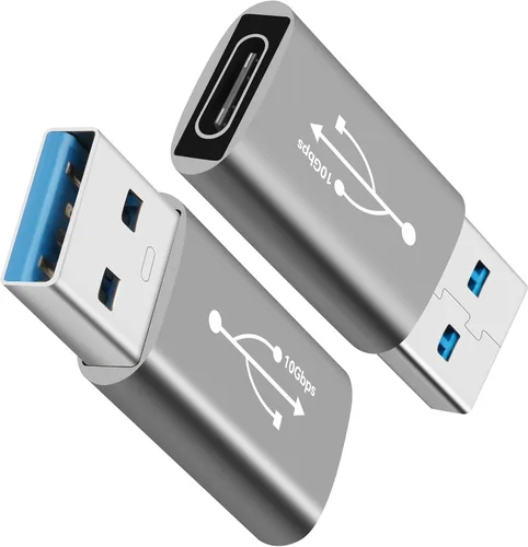 Vista 7 de Paquete de 2 adaptadores USB 3.0 a USB C 3.1, transferencia de datos de doble cara de 10 Gbps, bidireccional tipo C (hembra) a tipo A (hembra) sobre