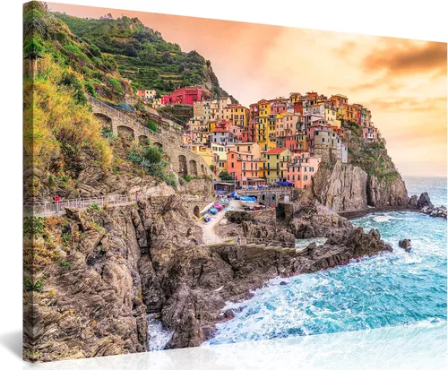Vista 19 de NAN Wind 3 piezas de lienzo moderno pintura de pared paisaje urbano tradicional puerto mediterráneo mar Cinque Terre Italia costa paisaje impresión
