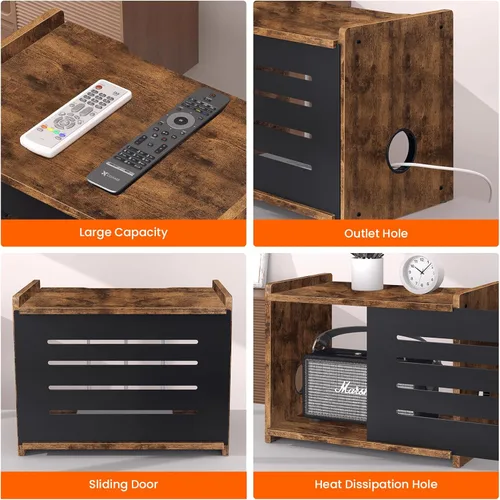 Vista 5 de Estante para enrutador Homode, caja ocultadora de madera para WiFi, soporte para estante de proyector, caja de almacenamiento para enrutador
