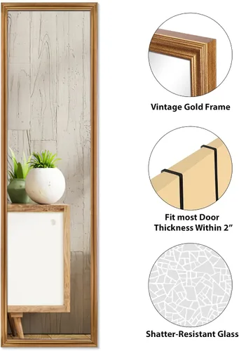 Vista 2 de Edenseelake Paquete de 2 espejos de pared de longitud completa de 14 x 48 pulgadas, espejo sobre puerta para dormitorio, sala de estar, dorado
