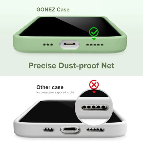 Vista 5 de GONEZ Funda para iPhone 15, funda de silicona líquida con [1 protector de pantalla + 1 protector de lente de cámara], forro de microfibra suave Verde