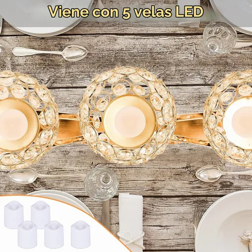 Vista 7 de Portavelas de cristal dorado decorativos con candelabro de 3 brazos, soporte para velas, pieza central de mesa, decoración para mesa de comedor