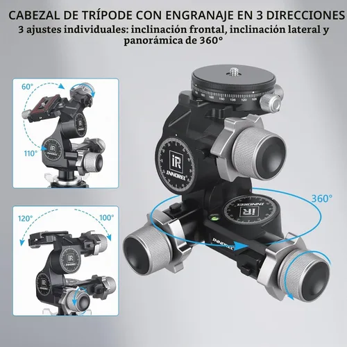 Vista 3 de INNOREL GR7 - Cabezal de trípode con engranaje de 3 vías para fotografía