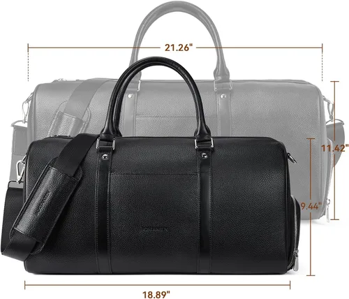Vista 5 de BOSTANTEN Bolsa de lona de viaje de cuero genuino para el fin de semana, bolsa de lona para gimnasio, deportes, equipaje de mano para hombres