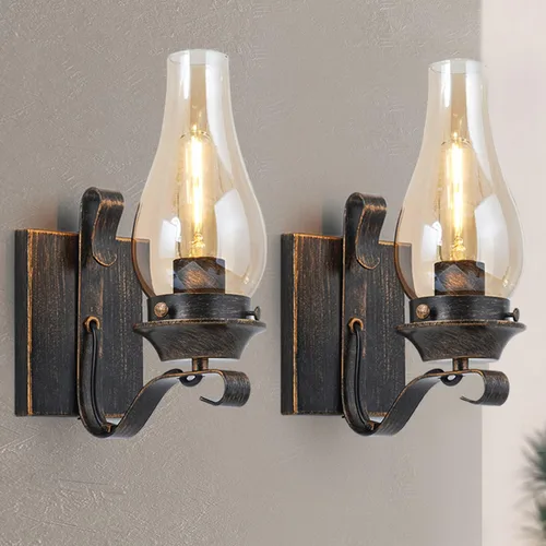 Vista 12 de Yisuro Aplique de Pared con Cable, Aplique de Pared de Bronce Cepillado con Cable para Interior, Lámparas de Pared Retro Rústicas con Vidrio Ámbar