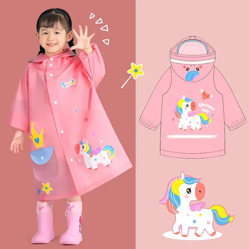 Vista 3 de Kids Raincoat Boys Girls Rain Jacket Hooded Dinosaur Poncho Waterproof Coat Outdoor Sports 2-12Years