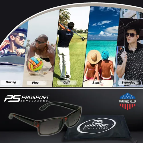 Vista 4 de proSPORT Gafas de sol bifocales tintadas para lectores rectangulares +1.50 gris oscuro lente humo marco negro hombres mujeres caso