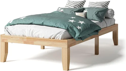 Vista 13 de KOTEK Base de cama de plataforma de madera maciza de 14 pulgadas, base de colchón con soporte de listones de madera, base de cama de madera de goma