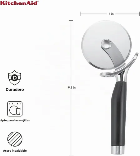 Vista 3 de KitchenAid Rueda de pizza gourmet de acero inoxidable con hoja afilada para cortar fácilmente cortezas de pizza, pasteles y más, protector de dedos