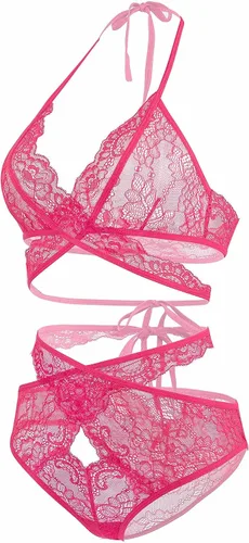 Vista 2 de Aranmei Conjunto de lencería para mujer, brasier sexy y bragas de encaje, ropa de dormir Babydoll