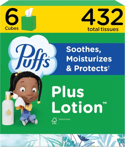 Vista 14 de Puffs Plus Loción Facial Tissue, 1 caja de cubo, 48 pañuelos por caja