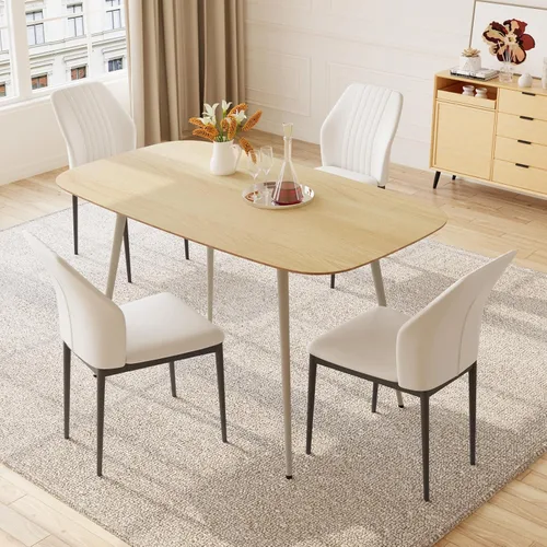 Vista 5 de HIPIHOM Mesa de comedor moderna de granja de 47.2 pulgadas, mesa de comedor rectangular de madera con patas de metal para 4 personas para comedor