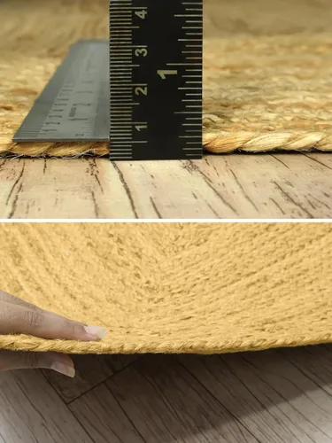 Vista 5 de Chindi - Alfombra cuadrada de yute de algodón de 3 pies, diseño beige y multicolor, patrón geométrico trenzado a mano de yute para interiores