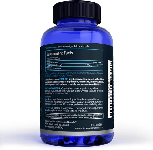 Vista 2 de CoQ10, coenzima Q10, mayor absorción con aceite de oliva orgánico, 100 mg, 60 cápsulas blandas, ubiquinona, ubiquinol, apoya la salud del corazón