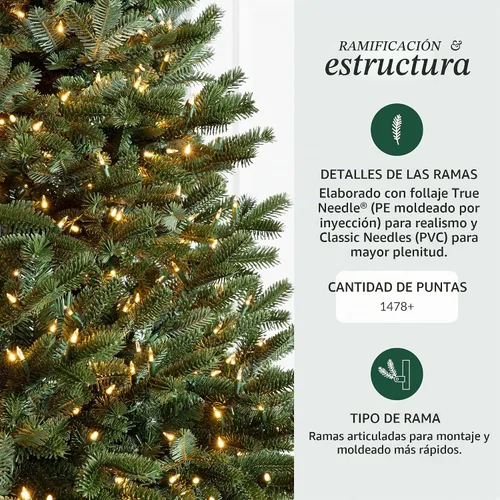 Vista 4 de Balsam Hill BH Fraser Fir - Full Christmas Tree with Most Realistic True Needle Foliage, Easy Plug Technology & Multiple Height and Lighting
