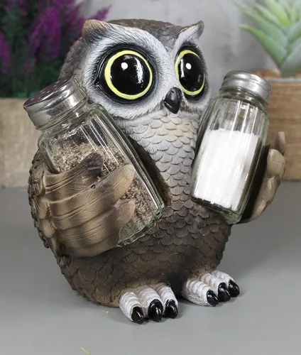 Vista 8 de Ebros Gift Whimsical Owlet Baby Owl con grandes ojos redondos de cristal, salero y pimentero, juego de figuras de exhibición de 6 pulgadas de alto
