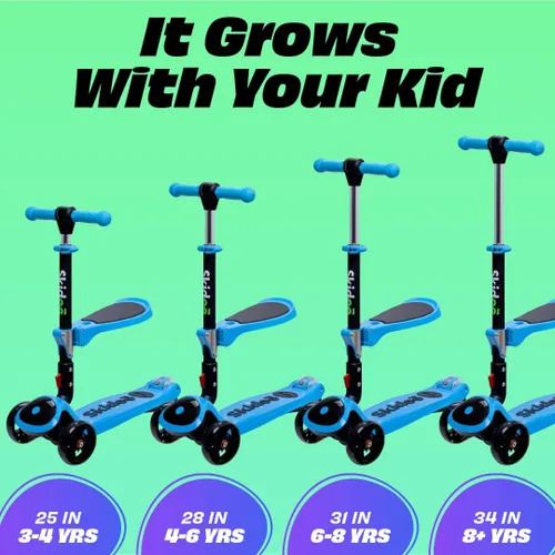 Vista 5 de SKIDEE Kick Scooter for Kids Ages 3-5 Foldable 3 Wheel Scooter with Lean-to-Steer, Adjustable Height, Removable Seat & LED Light Wheels Toddler