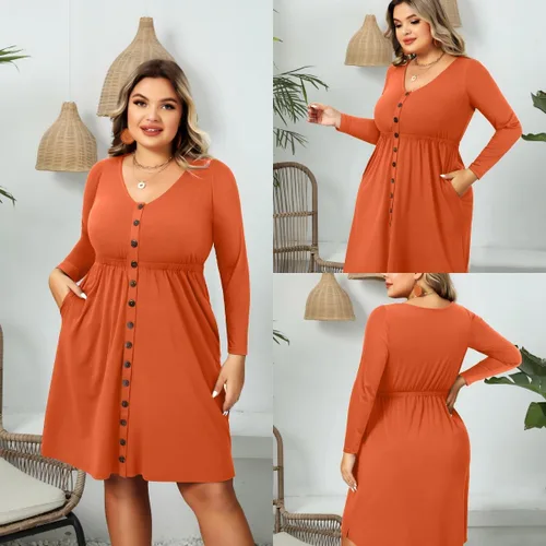 Vista 71 de Holipick Vestidos de verano para mujer, talla grande, casual, con bolsillos, acampanado, con botones, sin mangas, cuello en V