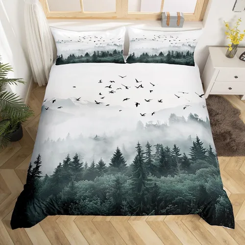 Vista 19 de Erosebridal Funda de edredón lavanda para niños, niñas, adultos, mujeres, funda de edredón de árboles verdes, tamaño individual, juego de ropa