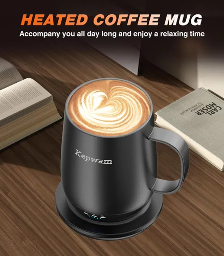 Vista 5 de Kepwam Taza de café autocalentable T2, taza de café con calefacción inteligente de 16 onzas, duración de la batería de 150 minutos, calentador