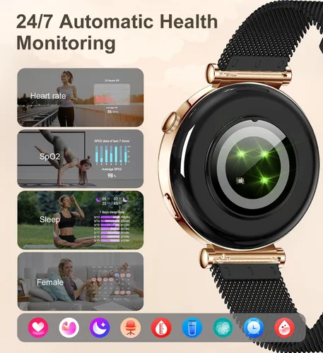 Vista 3 de Reloj inteligente para mujer con llamada Bluetooth, reloj de fitness de 1.27 pulgadas, contador de pasos, monitor de sueño de frecuencia cardíaca