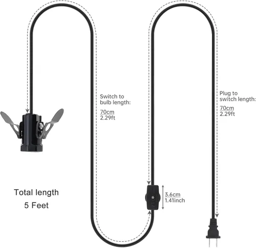 Vista 3 de RTNLIT Cable de repuesto para lámpara de sal, cable de luz nocturna con enchufe de bombilla E12, enchufe de interruptor giratorio para accesorios