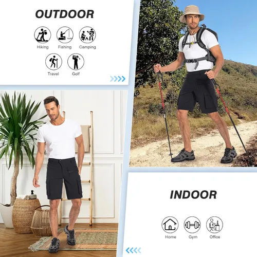 Vista 5 de Hiauspor Pantalones cortos de ciclismo de montaña para hombre, elásticos, de secado rápido, para senderismo, trabajo, golf, pesca, táctico