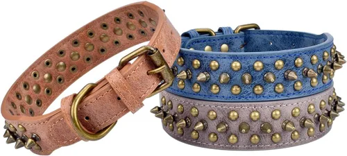 Vista 34 de Collar ajustable de piel sintética con remaches de clavos para gatos, cachorros y perros.
