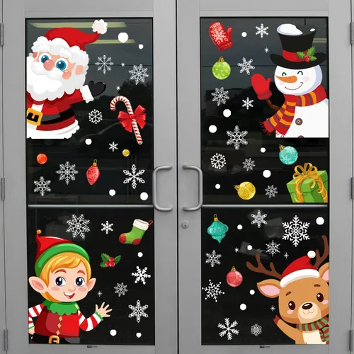 Vista 2 de 72 piezas de calcomanías de Navidad para ventanas de vidrio, calcomanías de copo de nieve de doble cara para ventanas de Navidad, calcomanías