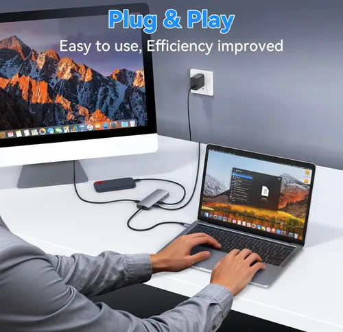 Vista 8 de Hub USB C de 10 Gbps, divisor USB C con salida de video 4K a 60 Hz, carga PD de 100 W, transferencia de datos, extensor adaptador USB 4 multipuerto