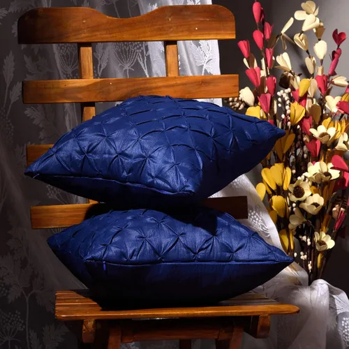 Vista 4 de Almohada decorativa azul hecha a mano para sofá, funda de almohada pintuck, fundas de almohada abstractas azules, paquete de 2 fundas de almohada