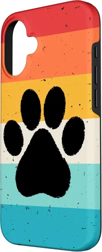 Vista 2 de iPhone 16 Gato Perro Paw Print en estilo retro Vintage Case