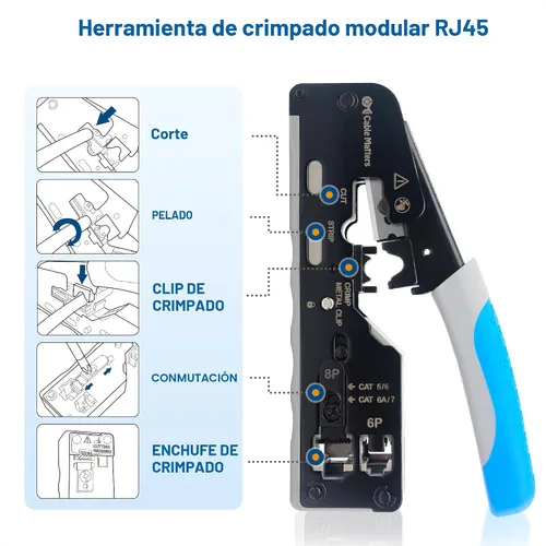 Vista 2 de Cable Matters Herramienta de Crimpado Modular Todo en Uno Ethernet Cat 8 (Herramienta de Crimpado Cat5 Cat6 Cat7 Cat8) para Conectores Pasantes