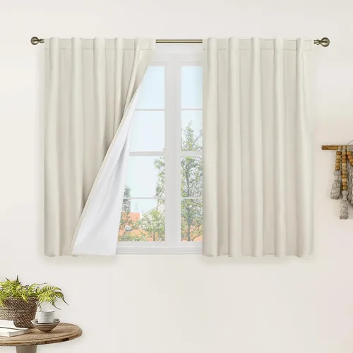 Vista 29 de LAMIT Cortinas opacas cortas de lino de 30 pulgadas para ventanas de cocina sobre el fregadero, cortinas de café texturizadas de lino marfil