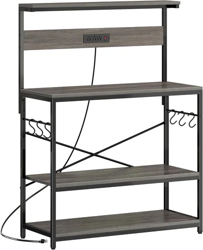 Vista 22 de SUPERJARE - Estante para panaderos con tomas de corriente, soporte para microondas de 39.4 x 14.3 pulgadas, estante de almacenamiento con estante