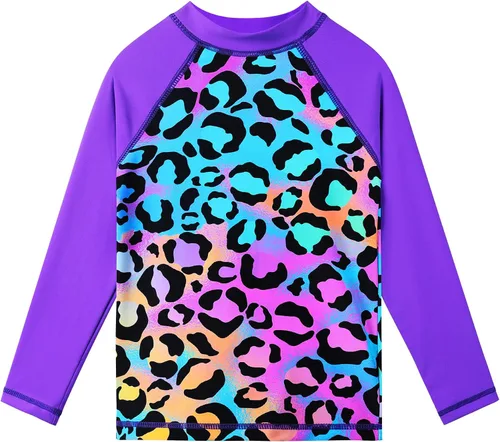 Vista 2 de TFJH traje de baño de dos piezas con estampado de arco iris y FPS 50+ y protección rayos UV para niñas de 3-12 años