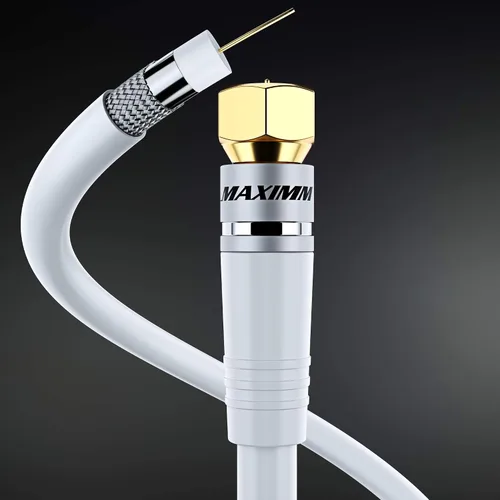 Vista 4 de Cable coaxial RG6, triple blindado, sin oxígeno, cable de cobre para TV, Internet y más, cable coaxial flexible de 1.5 pies, color blanco
