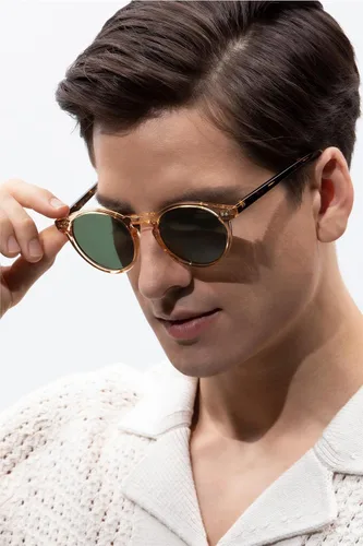 Vista 24 de CARFIA Gafas de sol redondas de acetato para hombre, polarizadas, protección UV, gafas de sol clásicas retro CA5289L