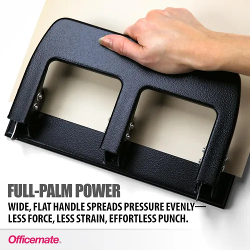 Vista 3 de Officemate Medium Duty - Perforadora de 3 agujeros con mango ergonómico, capacidad para 30 hojas, color negro (90088)