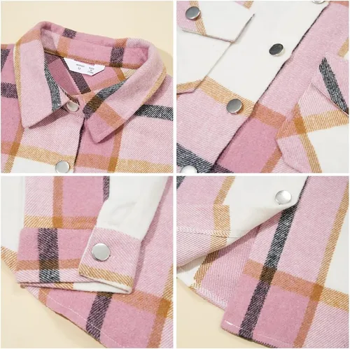 Vista 6 de Mommy and Me - Trajes a juego con camisas de franela a cuadros, manga larga, solapa, otoño, casual, mamá, hija, familia, ropa de otoño e invierno